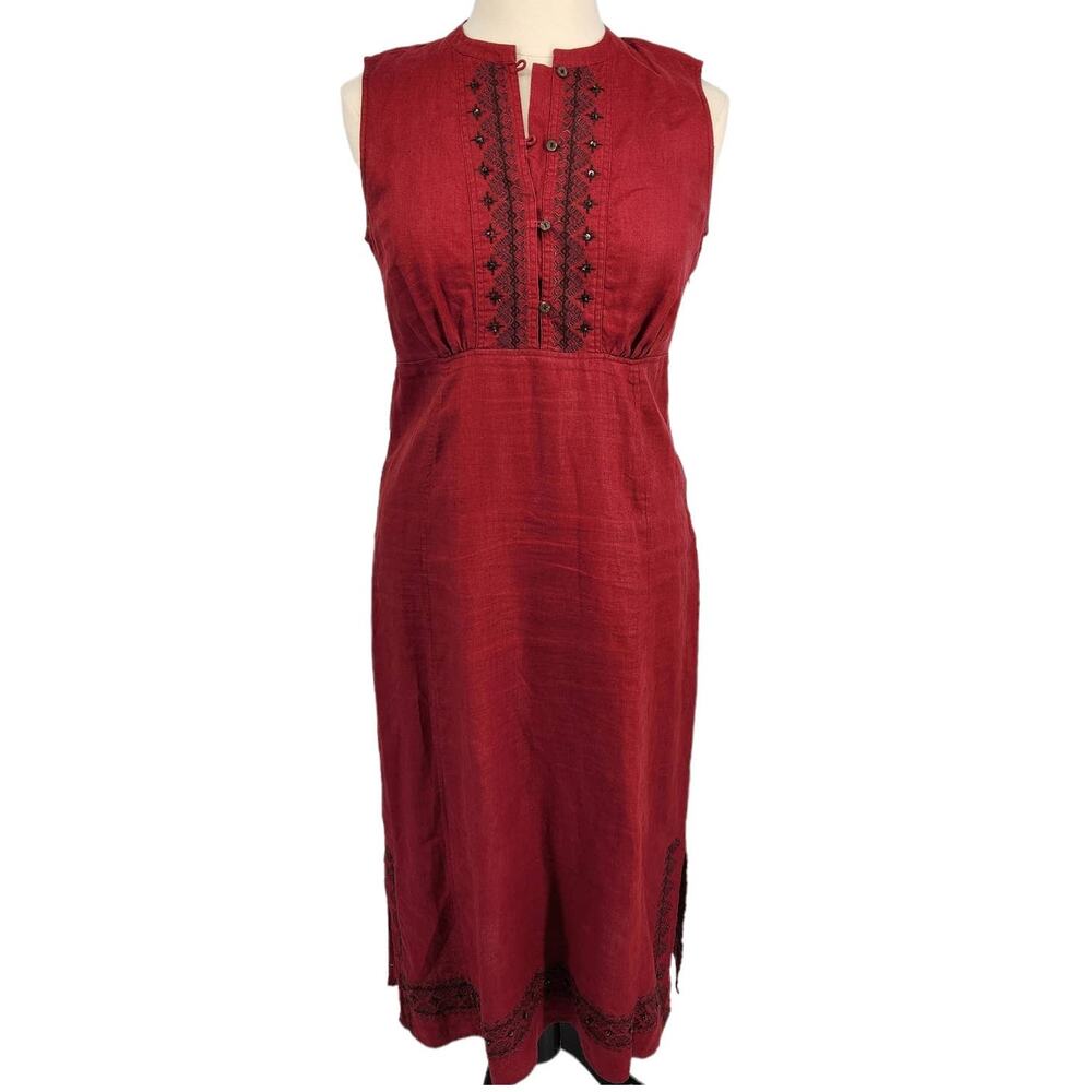 Sarah Spencer Embroidered Linen Dress Red